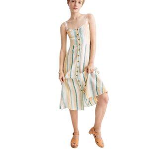 Madewell NWOT Linen Fitted Bodice Midi Dress Button-Front Striped Size 16*